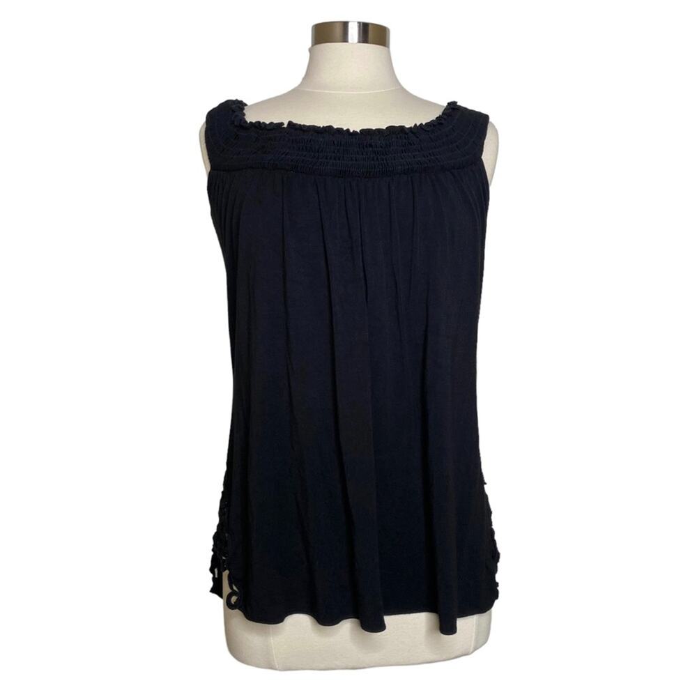 Vintage Sky Y2K Black Smocked Neck Lace Sides Sleeveless Top Women's Size Medium